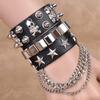 Punk Gothic Skull Bracelet Chains Metal Spikes Rivet Pu Leather Wristband Cuff Bangle Wide Cuff Bracelet Women Men Jewelry