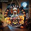 Halloween Wooden Sign with Bandaged Dog & Pumpkin Pattern - Unique Figurine Ornaments with Happy Halloween - Ideal for Front Door, Wall, Room Decor