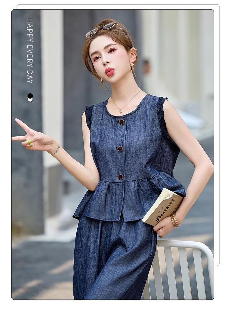 Stylish Summer 2025 Denim Jacket & Wide-Leg Pants Set