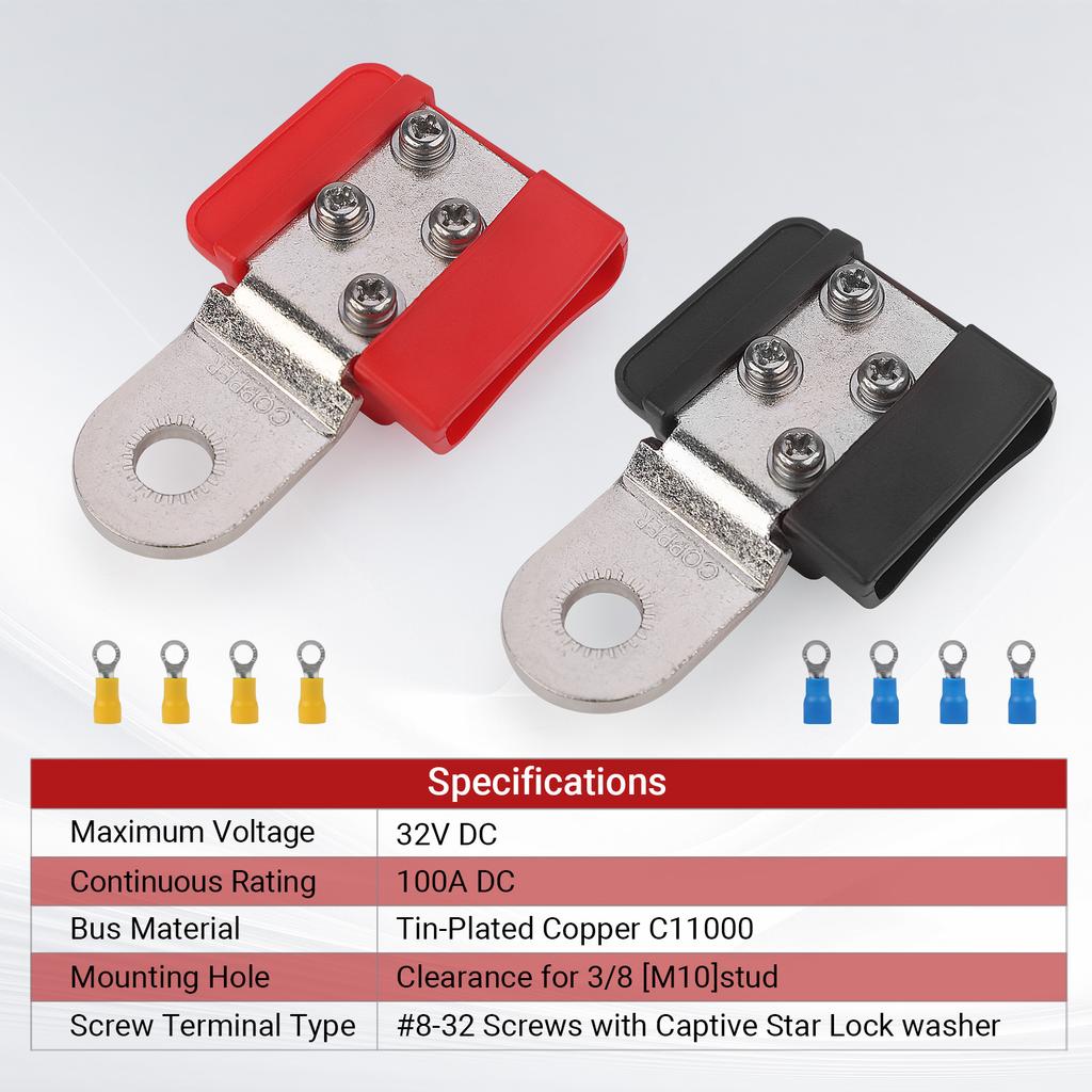 32V 100A DC Terminal Mount Tin-plated Copper With Captive Washer For Positive and Negative Electrical Connection in Auto Battery