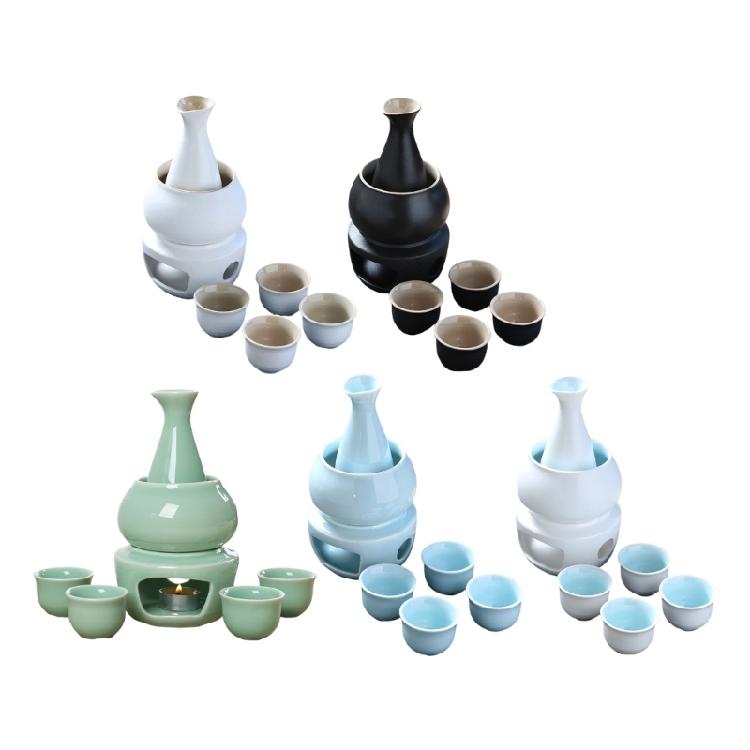 Японский набор для питья Содержит термостойкую бутылку-декантер для саке 4 чашки Подогреватель Свеча-плита Подарок на день рождения Новоселье