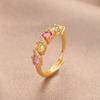 Retro Rainbow Tourmaline Gem & Diamond Full Ring, 18K Plated for Women