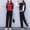Casual Fashion Suit Plus Size Women's Contrast Color Round Neck Sweater Wide-leg Pants Two-piece Women