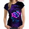 Женская футболка с принтом 3D-розы, модная женская футболка, новый летний свободный женский топ с цветочным принтом