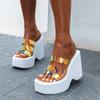 New Female Wedges High Heels Slippers Fashion Peep Toe Platform Summer Sequins Women's Slippers 2024 Casual Slides Shoes Woman
