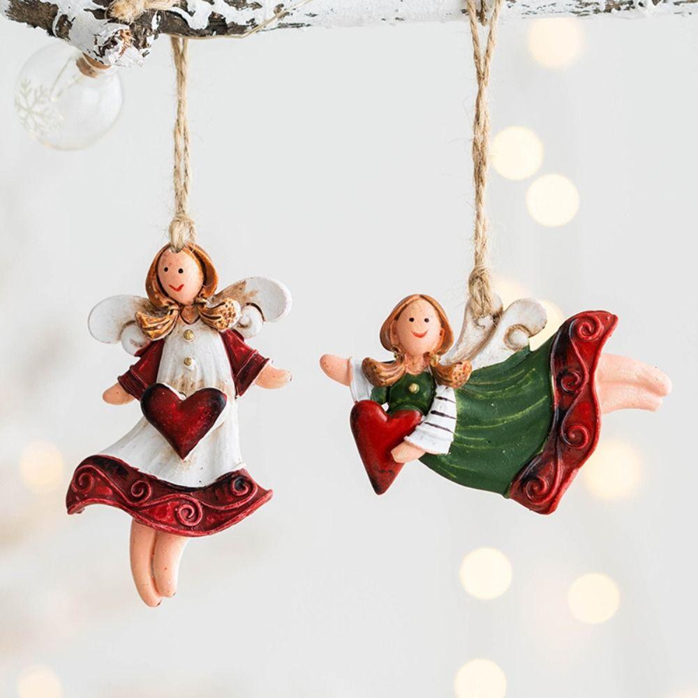 2pcs Home Decor Christmas Tree Charms Cartoon Angel Doll Santa Claus Drop Ornaments Happy New Year