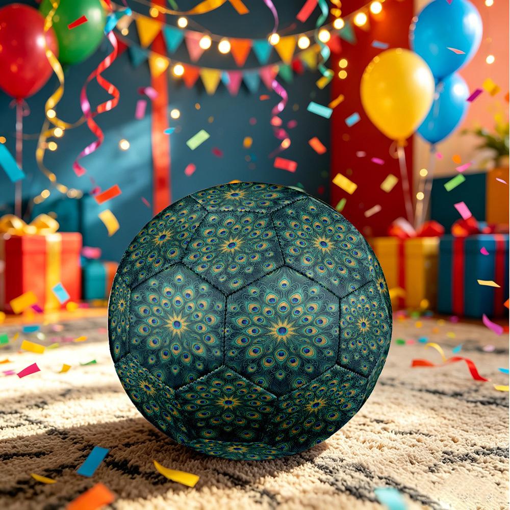 1pc Peacock Feather Theme Soccer Ball Football, Size 5, Lightweight PVC, Outdoor Training Soccer Ball,Gift c6565