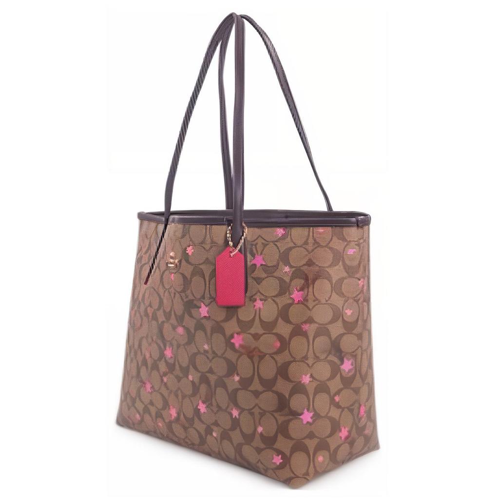 New COACH City Coated Canvas With Leather Tote Bag, Shopping Bag, Handbag, Shoulder Bag Women's Coffee C7243-IME7V