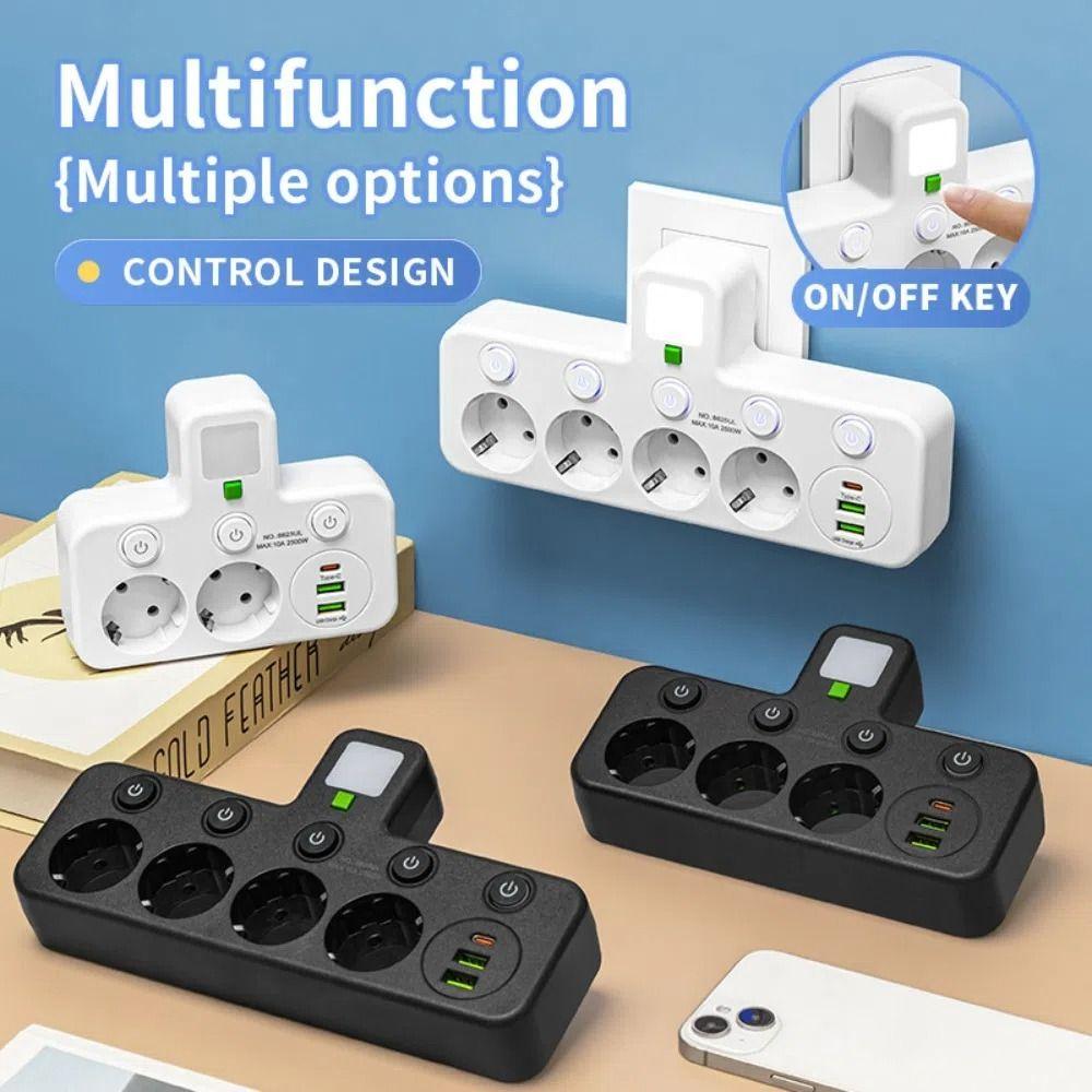 Wall Mounted Wall Power Socket Type-C Ports Power Strip Outlet Electrical Socket  Home Offices