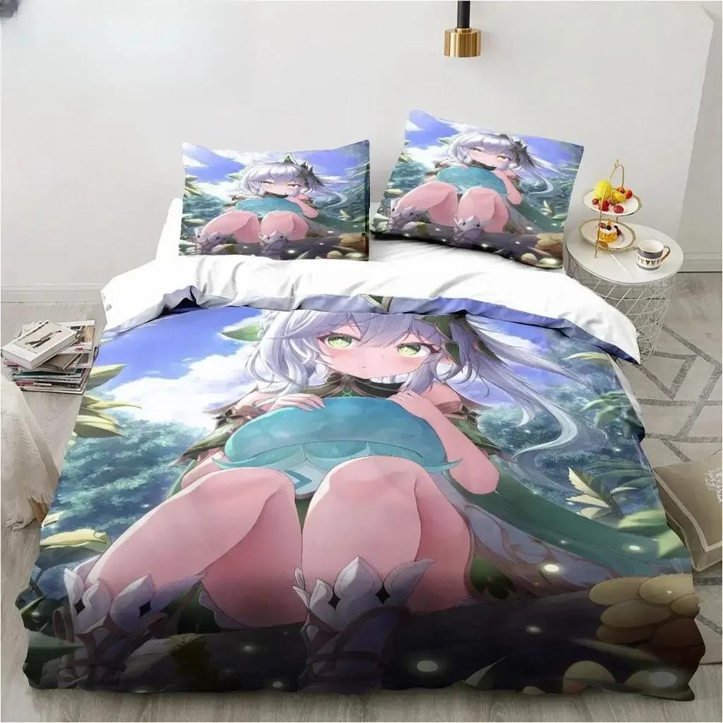 Comforter New Genshin Impact Nahida Kawaii Cute Cartoon Nahida King Twin Double Child Bedding Set Microfiber Or Polyester