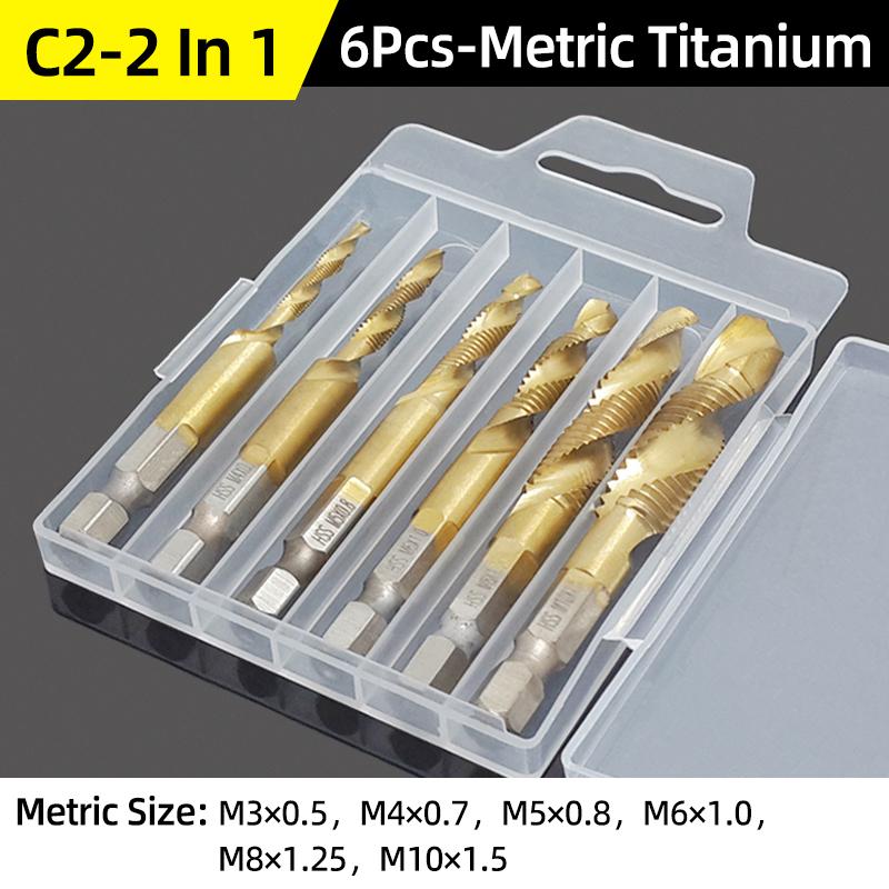 Compound Screw Tap Bit Set M3/4/5/6/8/10 Hex Spiral Tap Countersink Drill Reamer Titanium Soft Metal Tapping Chamfering Tools