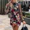 Лето-весна женское платье Красочная цветочная вышивка Кружева Прозрачная сетка с длинными рукавами Slim Fit Оболочка с воротником-стойкой Пром-вечеринка для поездок на работу Мини-платье