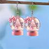 Christmas Snowball Cake Tree Acrylic Earrings with Pink Bow