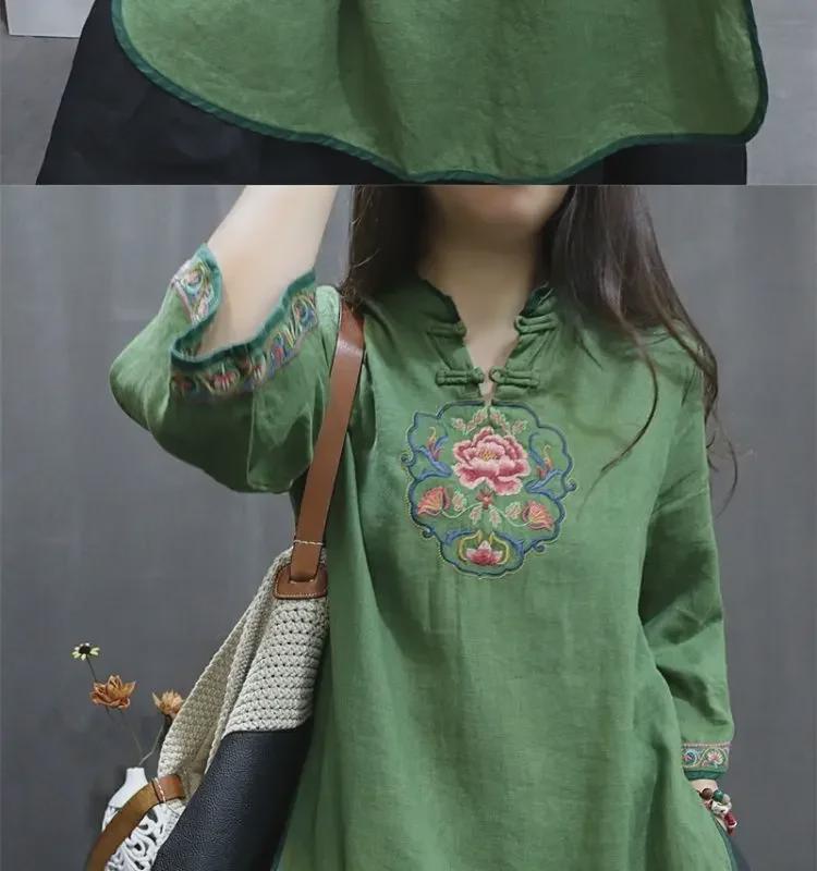 Женское платье-юбка в китайском стиле с вышивкой в стиле ретро - Большие размеры
