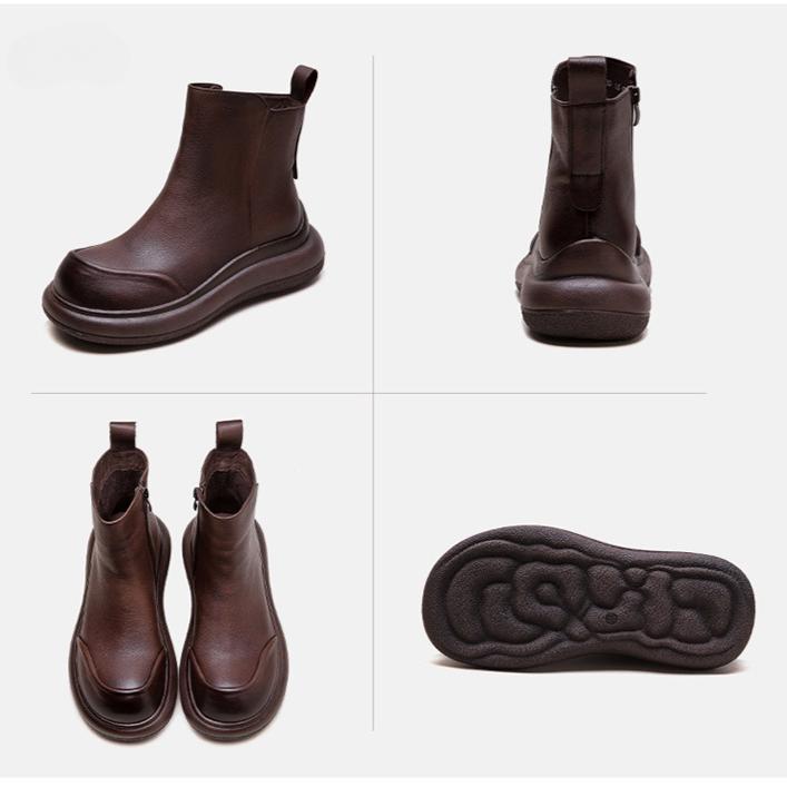 Johnature Простые короткие ботинки на толстой подошве в стиле ретро из натуральной кожи, удобные женские туфли для поездок на работу