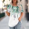 Футболки для женщин, плиссированные, с круглым вырезом, нарядные, повседневные, блузки с принтом, с коротким рукавом, летние топы, свободный крой