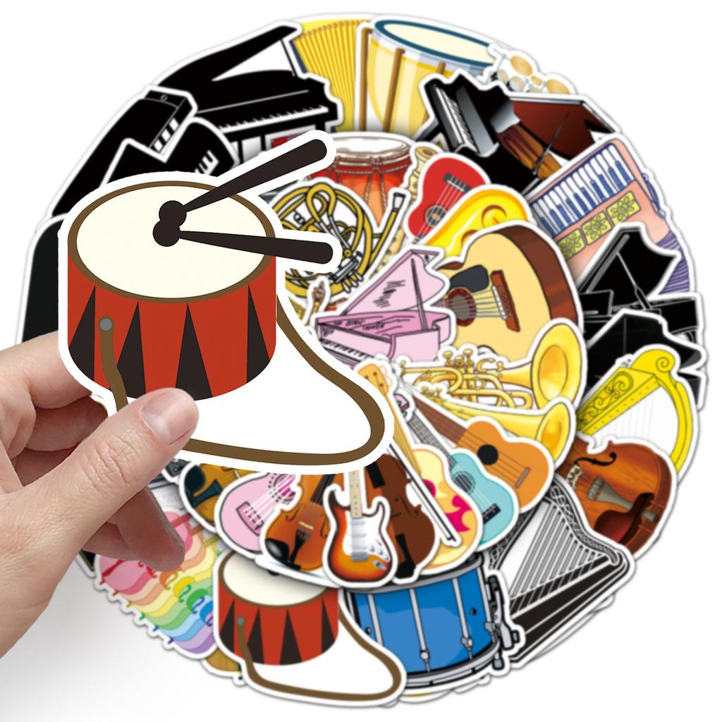 50 Musical Instruments Doodle Cartoon Violin Piano Gauze DIY Skateboard Mobile Suitcase Stickers Waterproof