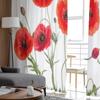 Тюлевые прозрачные оконные шторы с красным цветком мака для гостиной, спальни, современные шифоновые вуали, тканевые шторы