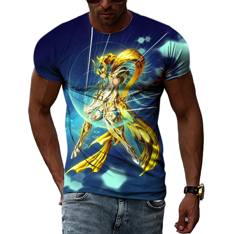 Золотая тема аниме Saint Seiya Крутая 3D-печать фотографий Эстетическая личность Мужская и женская футболка с круглым вырезом и короткими рукавами