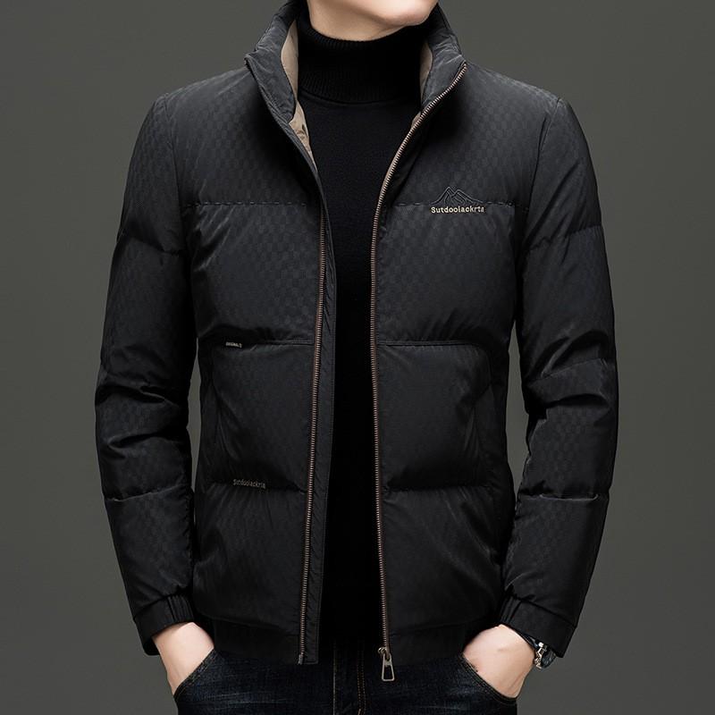Mens Short Puffer Jacket Winter Warm Stand Collar Down Coat 85% White Duck 600 Fill Power