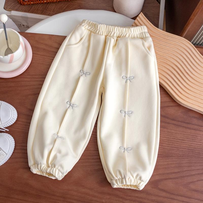 Брюки для девочек ясельного возраста Осень Новые Жемчужный бантик Вышивка Спортивные штаны для маленьких девочек Свободные Эластичная талия Детские Брюки для девочек ясельного возраста