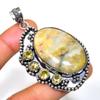Bumblebee Jasper Citrine Gemstone 925 Silver Plated Jewelry Pendant 2.46"