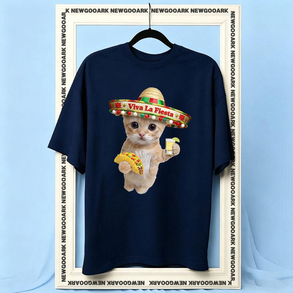 El Gato Viva La Fiesta Cat eating Taco Tequila Funny Cinco De Mayo cat tshirt Women Unisex Casual cotton printed t shirts Adult