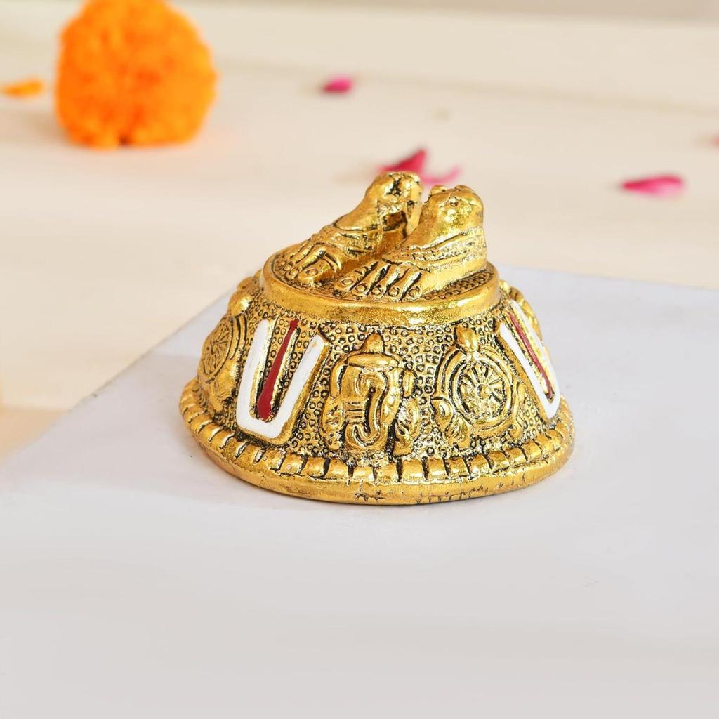 Tirupati Balaji Charan Paduka, Tirupati Balaji Sign, Kalyana Venkateswara Swamy Tirupati Balaji Padam Shankh Chakra Tilak, Aluminium Golden Finish,