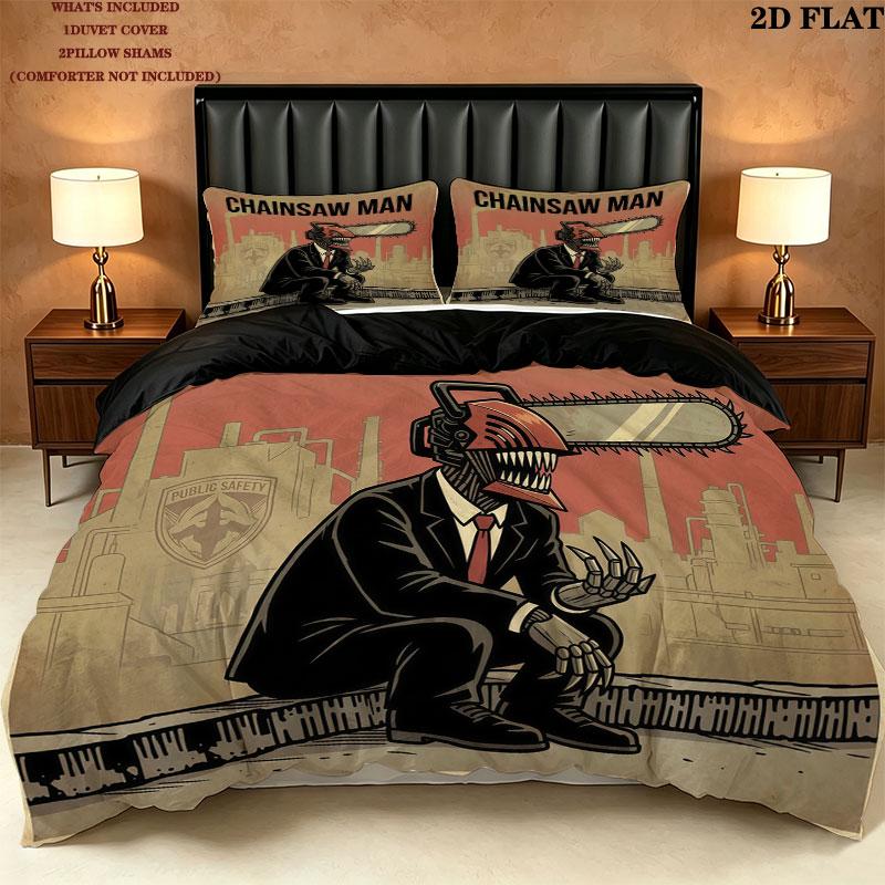 Chainsaw Man Pattern Bedding Quilt Set Quilt Cover Pillowcase Home Birthday Gift(1 * duvet cover + 2 * pillowcase, without core)