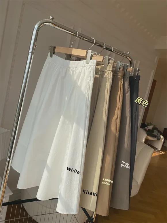 Новое поступление: Женская юбка А-силуэта с высокой талией из выстиранного хлопка - Свободная, повседневная, универсальная, в японском стиле, для весны и лета