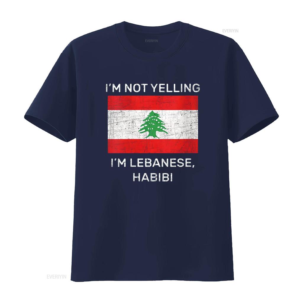Мужская футболка I m Not Yelling Lebanese Habibi Флаг Ливана Круглый вырез Черный 2XL винтажная стирка Универсальная Удобная
