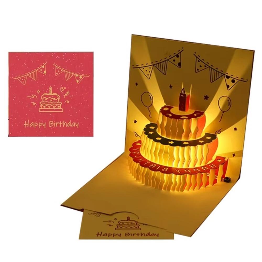 Pop Up Birthday Card 3D Light Music Invitations with Envelope Gifts Gift Message Cards
