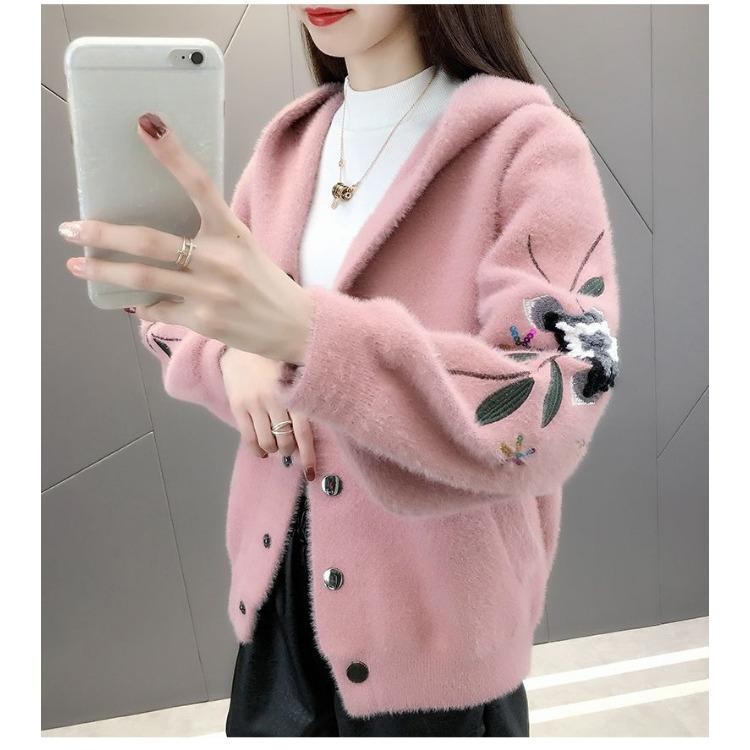 Waterproof Faux Mink Fur Hooded Coat Womens, Loose Knit Cardigan Top Winter Outerwear