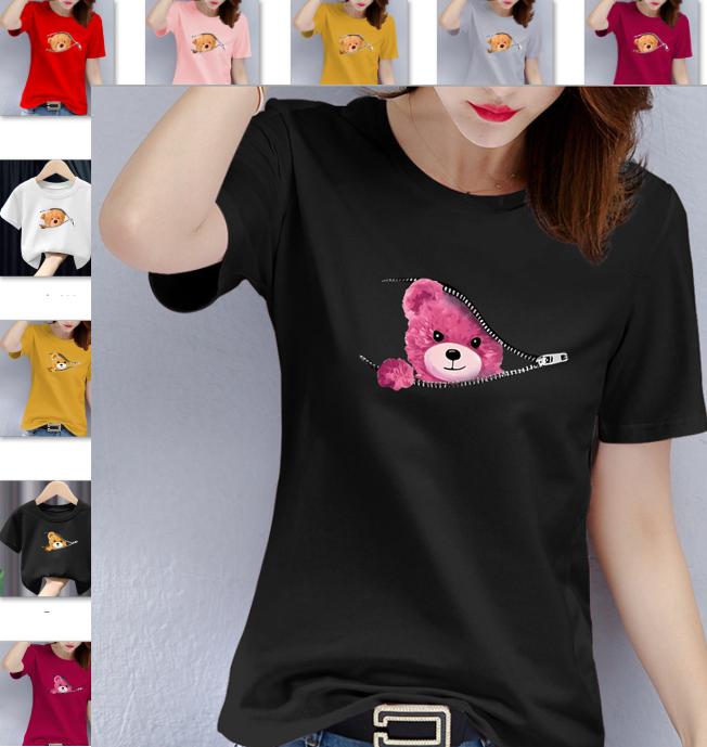 Футболка с графическим принтом медведя Плюшевый мишка Короткий рукав Круглый вырез Повседневный топ Женская одежда Оверсайз Футболка Топы Харадзюку