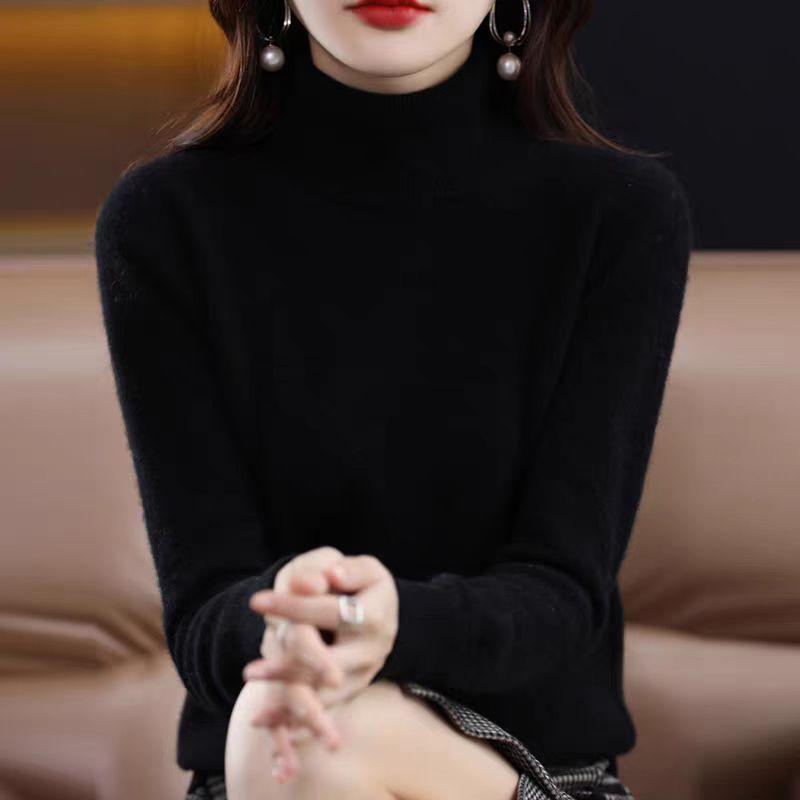 Водолазка Кашемировый свитер для женской весны, осени и зимы Повседневный пуловер с длинным рукавом Однотонный вязаный свитер и топ с узким лацканом