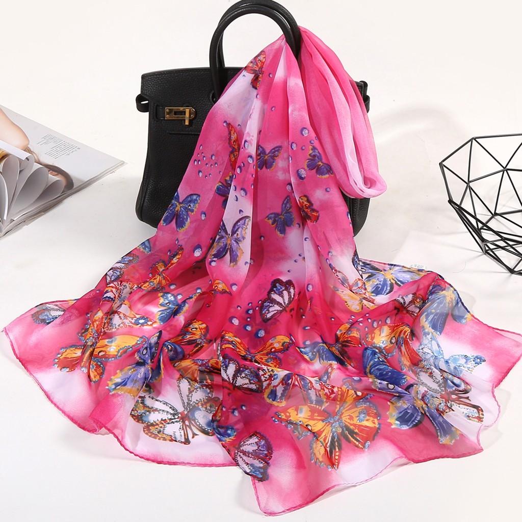 160*50cm Women Flower Print Long Soft Wrap Scarf Simulation Silk Shawl Scarves