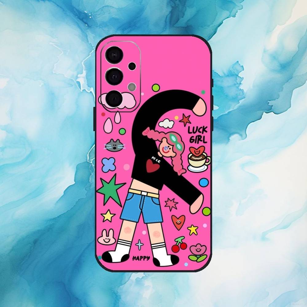 Colorful Whimsy Girl Phone Case For Samsung Galaxy A73,A72,A71,A70,A53,A52,A51,Soft Silicone Black Cover