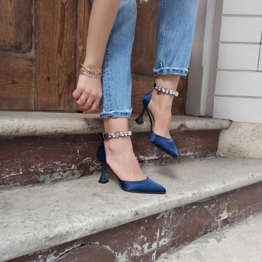 Женская мода зеленый атлас лодыжки камень 9 см шампань каблук с манжетами на каблуке обувь