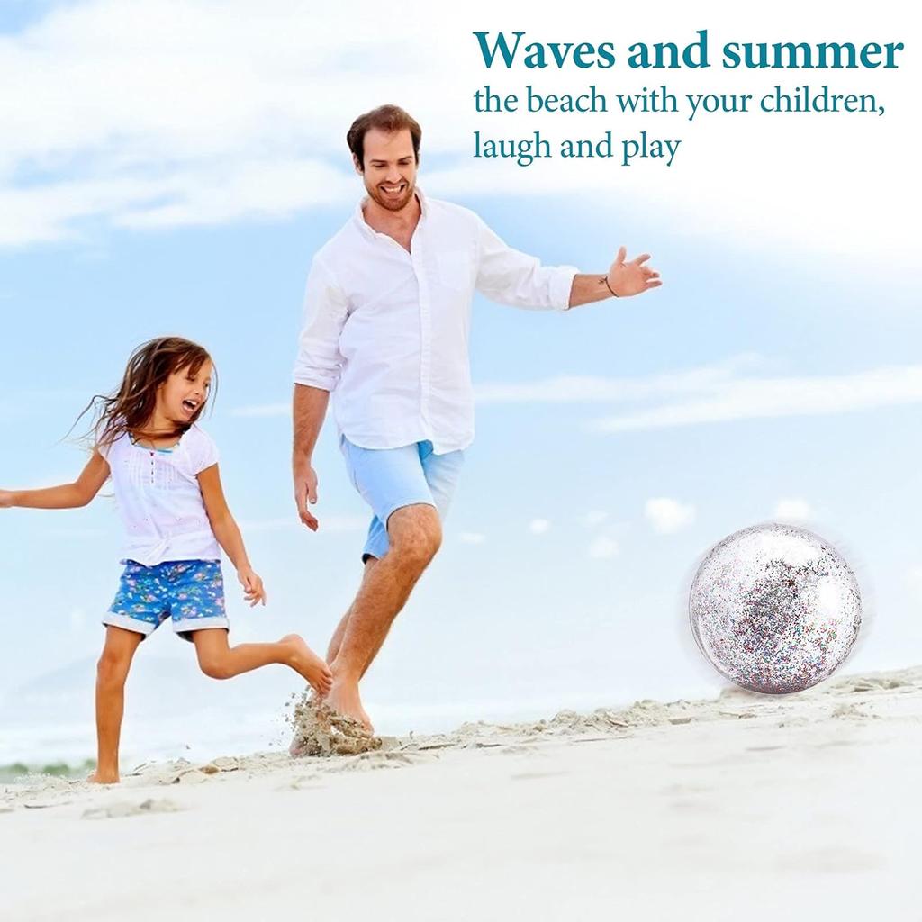 Набор из 4 штук 24-дюймовых надувных пляжных мячей с блестками и конфетти, спортивные пляжные мячи 16 дюймов, плавающие пляжные мячи с пайетками, игрушки для бассейна, мячи, гигантский прозрачный пляжный мяч