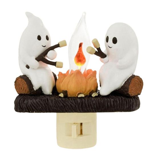 Halloween Night Light Spooky Ghost Campfire Pumpkin Boo Witch Black Cat Nightlight for Halloween Bedroom Living Room Decor