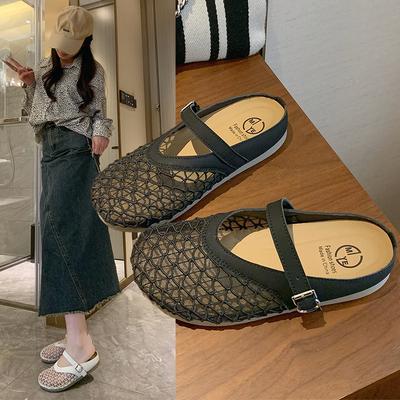 Французская сумка с плоским дном, полутапочки, женская обувь для улицы, новые сетчатые дышащие и удобные сандалии на мягкой подошве лето 2025