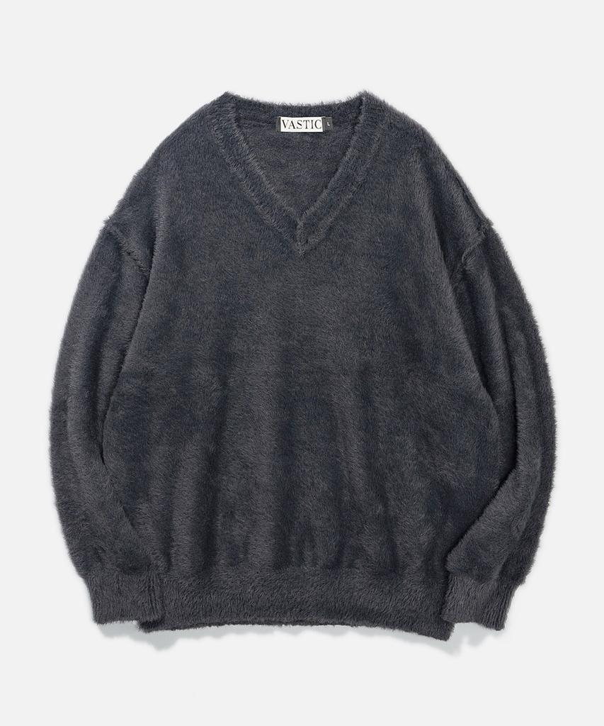 VASTIC Hairy Reverse V-Neck Knit_Charcoal