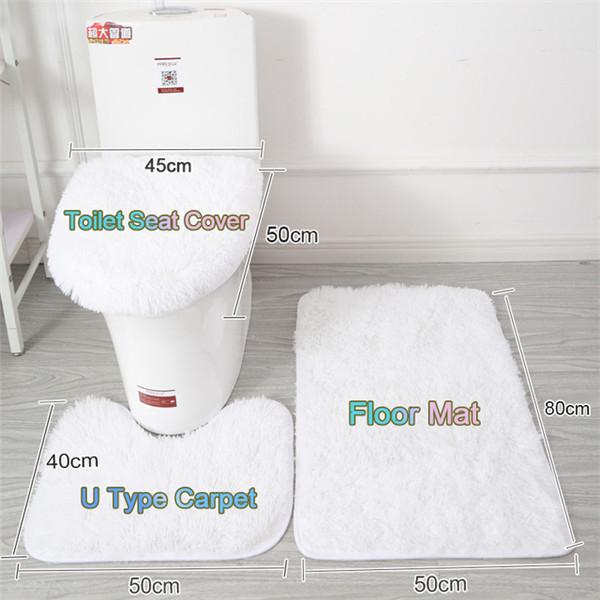 3 Pcs/set of Solid Color Bathroom Mat Set Fluffy Bristles Bath Blanket Modern Toilet Cover Blanket Set Rectangle