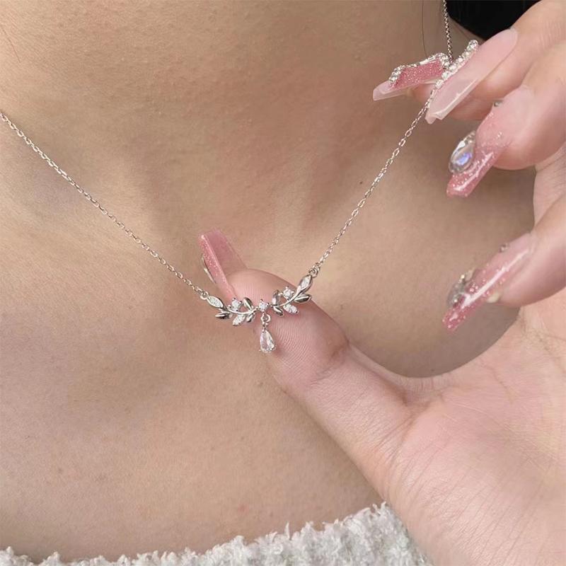 Легкая роскошная подвеска в виде листа и капли воды, ожерелье с ключичной цепочкой, серебряная цепочка с цирконием для девушки в подарок