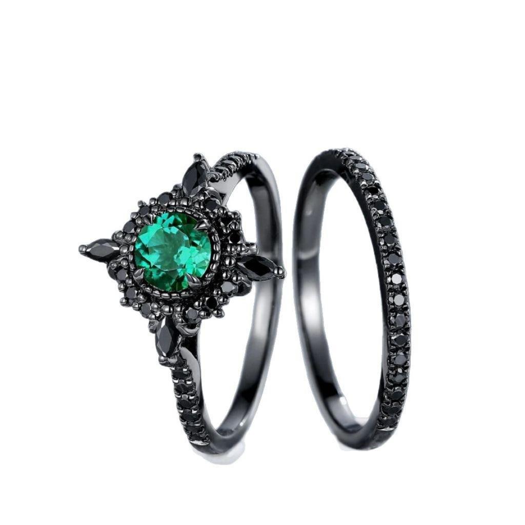 Роскошное Новое Ретро Кольцо с Драгоценным Камнем, Черное Кольцо цвета оружейной стали с Зеленым Цирконом, Европейская и Американская Мода, Женские Ювелирные Изделия