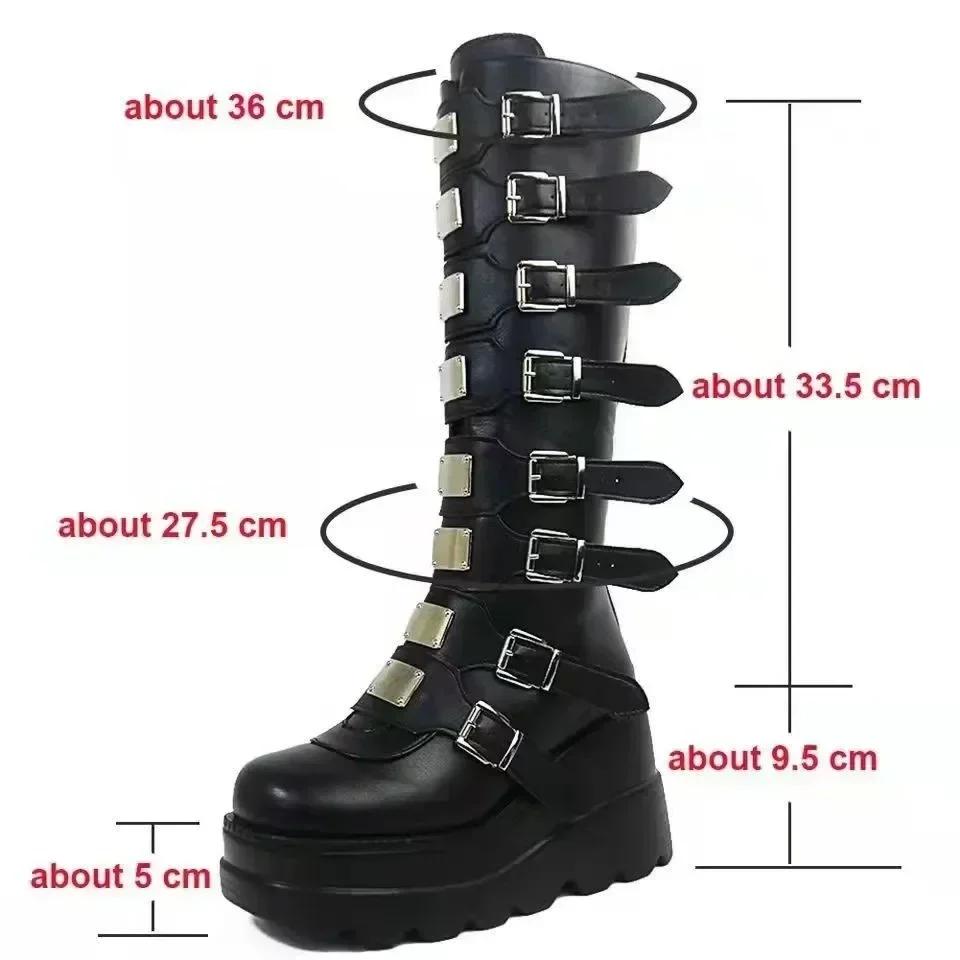 Gothic Platform Knee High Boots Punk Black Sexy Motorcycle Shoes Halloween Cosplay Women Shoes De Mujer