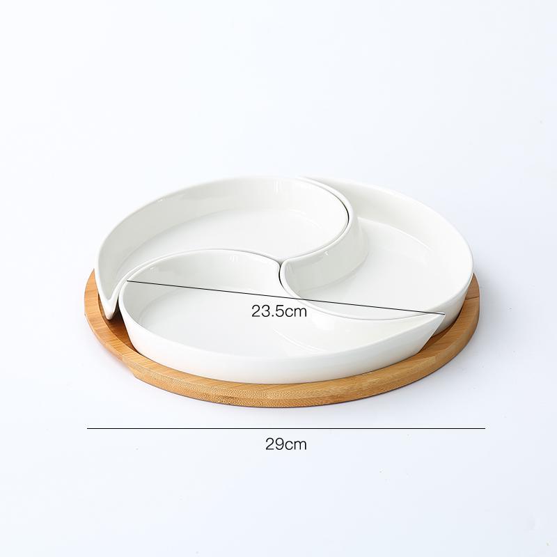 Многосекционная керамическая тарелка для фруктов Деревянный поднос Тарелки для закусок Десертные тарелки Домашняя посуда Поднос для сухофруктов Орехов Конфет Кухонные принадлежности