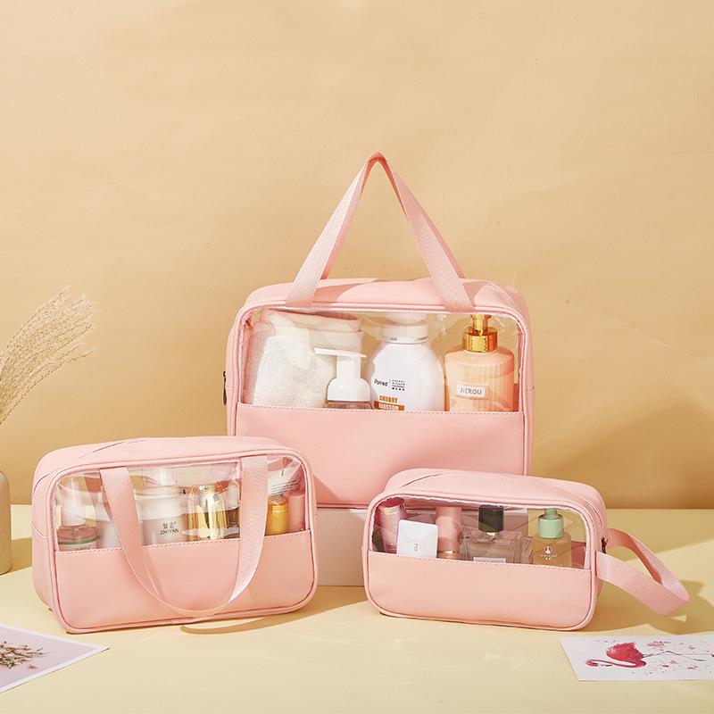 PU Translucent Waterproof Makeup Bag - Large Capacity Travel Bath & Cosmetics Case