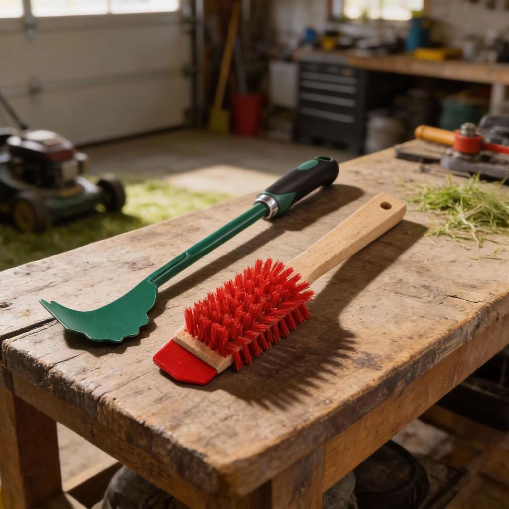 Gardening Tool Set With Brush And Scraper For Lawn Mower Blade And Yard Equipment Cleaning For Grass And Debris Removal