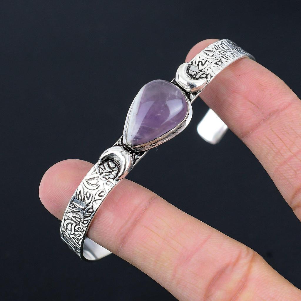 Натуральный шевронный аметист серебро 925 пробы свадебный браслет-бенгл в виде полумесяца для сестры